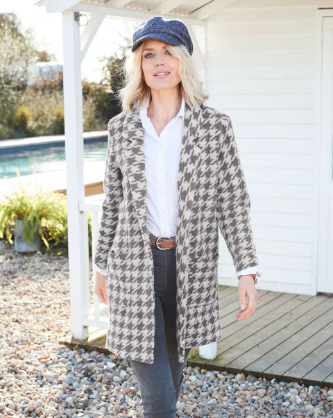 The Beau Dogtooth Jersey Coatigan Cotton Traders Coats & Jackets Grey Ingenious Women