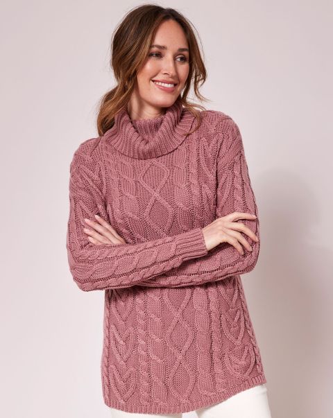 Latest Women Knitwear Cotton Traders Dusky Rose Cable Cowl Neck Jumper