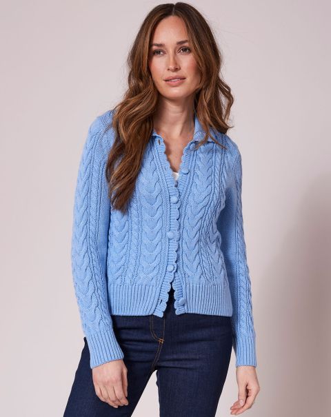Eclectic Women Cable Button Cardigan Knitwear Cotton Traders Powder Blue