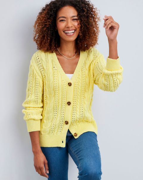 Cotton Traders Knitwear Women Daffodil Cut-Price On-Point Pointelle Cardigan