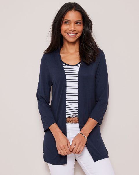 Durable Navy Women Knitwear Cotton Traders 2-Piece Jersey Cardigan And Vest Set