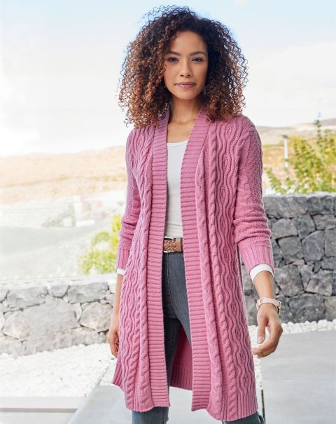 Women Special Knitwear Cotton Traders Longline Cable Cardigan Pink Blush