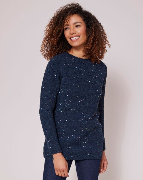 Knitwear Tailored Navy Cotton Traders Women Supersoft Chenille Crew Neck Jumper
