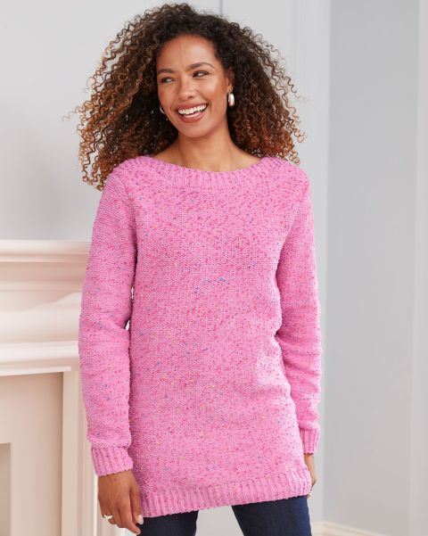 Women Knitwear Cotton Traders Maximize Sugar Pink Supersoft Boat Neck Chenille Tunic Jumper