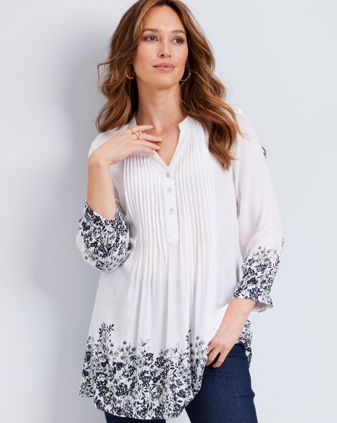 Romantic Printed Crinkle Tunic Shirts & Blouses Intuitive Women Cotton Traders Ivory