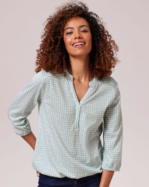 Women Mint Haze Cotton Traders Shirts & Blouses Well-Built ¾ Sleeve Bubble Hem Print Jersey Top