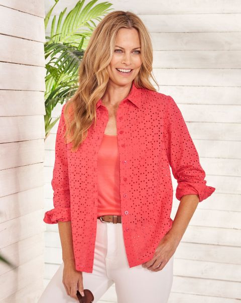 Shirts & Blouses Coral Women Delicate Broderie Shirt & Camisole Cotton Traders Specialized