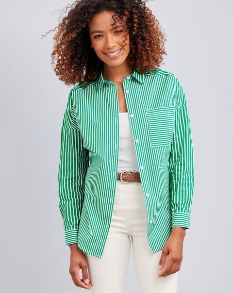 Cotton Traders Bright Green The Perfect Relaxed Stripe Cotton Shirt Women Retro Shirts & Blouses