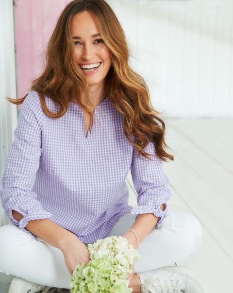 Cotton Traders Women Lilac Optimize Seersucker Top Shirts & Blouses