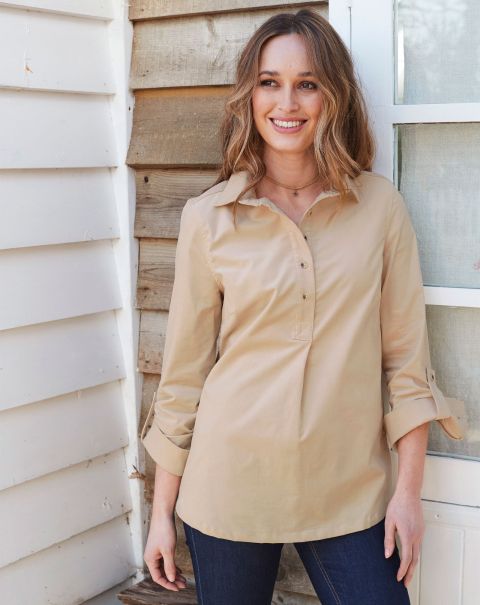 Shirts & Blouses Cotton Traders Cutting-Edge Eggshell Women Amber Long Sleeve Stretch Cord Tunic
