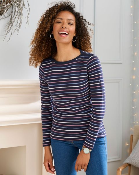Cosy-Up Long Sleeve Stripe Boat Neck Top Stripe Tops & T-Shirts Cotton Traders Women Durable
