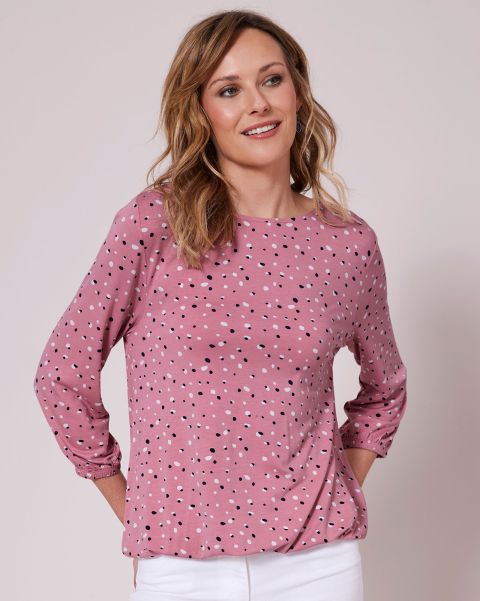 Bubble Hem ¾ Sleeve Print Jersey Top Women Pink Blush Modern Cotton Traders Tops & T-Shirts