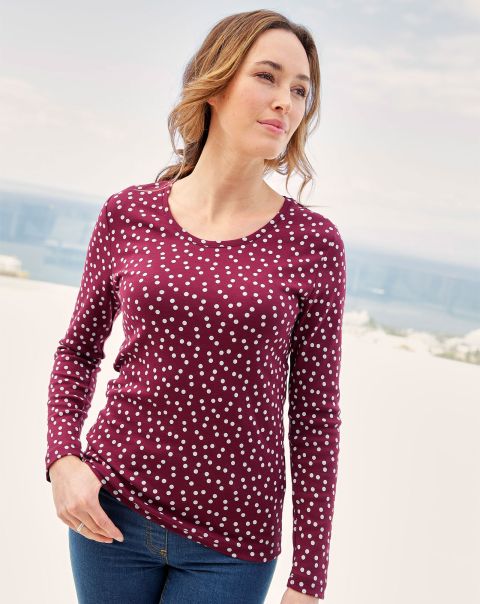Discount Cotton Traders Tops & T-Shirts Claret Wrinkle Free Long Sleeve Spot Jersey Top Women
