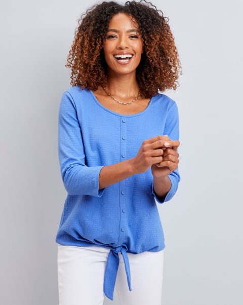 Cotton Traders Bluebell Women ¾ Sleeve Tie-Waist Textured Jersey Top Intuitive Tops & T-Shirts