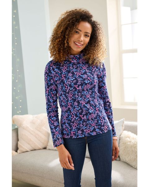 Robust Tops & T-Shirts Cosy-Up Long Sleeve Turtleneck Top Print Cotton Traders Women
