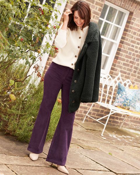 Fashionable Trousers Cotton Traders Wide-Leg Stretch Cord Trousers Women Winter Berry