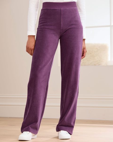 Wide-Leg Jersey Cord Stretch Pull-On Trousers Cotton Traders Women Original Plum Trousers