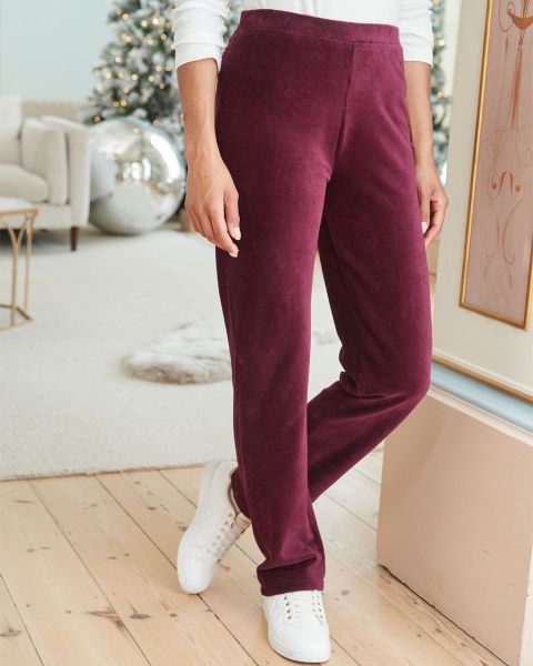 Cotton Traders Trousers Burgundy Advanced Slim-Leg Pull-On Stretch Jersey Cord Trousers Women