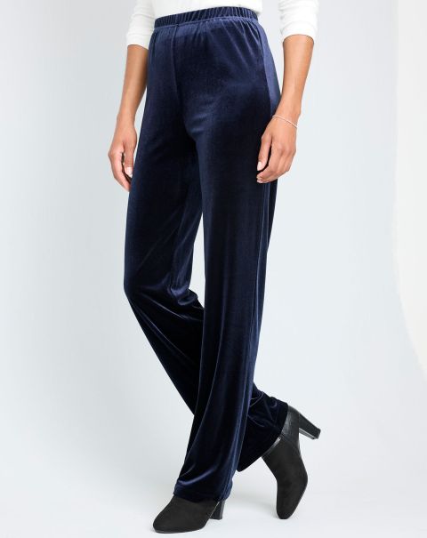 Cotton Traders Navy Women Effective Velour Straight-Leg Pull-On Stretch Trousers Trousers
