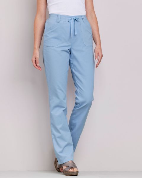 Trousers Wrinkle Free Pull-On Straight-Leg Trousers Clearance Cotton Traders Fresh Sky Women