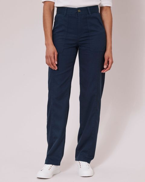Casual Lyocell-Rich Straight-Leg Trousers Women Navy Cotton Traders Limited Time Offer Trousers
