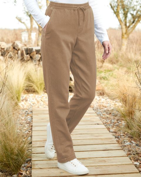 Dark Sand Trousers Cotton Traders Stretch Twill Pull-On Trousers Women Deal