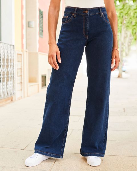 Cotton Traders Trousers Women Penny Wide-Leg Stretch Jeans Sleek Indigo