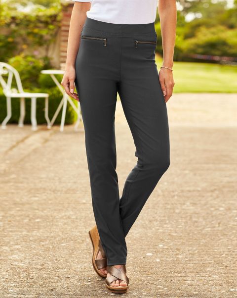 Women Charcoal Tough Trousers Super Stretchy Slim-Leg Pull-On Trousers Cotton Traders