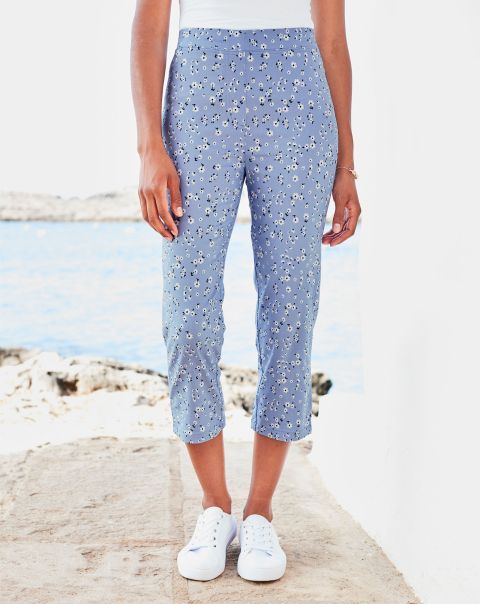Super Stretchy Printed Pull-On Crop Trousers Trousers Fresh Sky Cotton Traders Hygienic Women