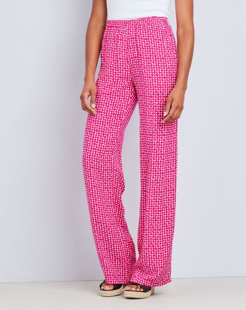 Sturdy Women Fuchsia Sienna Printed Pull-On Wide-Leg Trousers Cotton Traders Trousers
