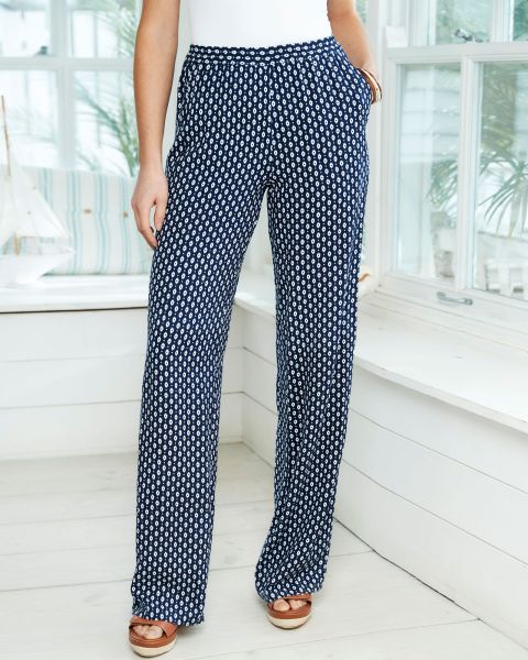 Cotton Traders Trousers Proven Navy Printed Trousers Women