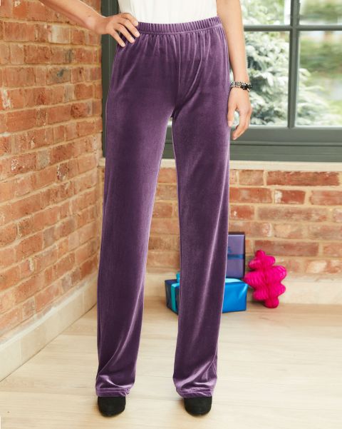 Cotton Traders Irresistible Velour Straight Leg Pull-On Trousers Special Deal Trousers Purple Women