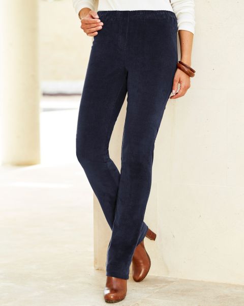 Discounted Women Cotton Traders Navy Pull-On Stretch Cord Trousers Trousers