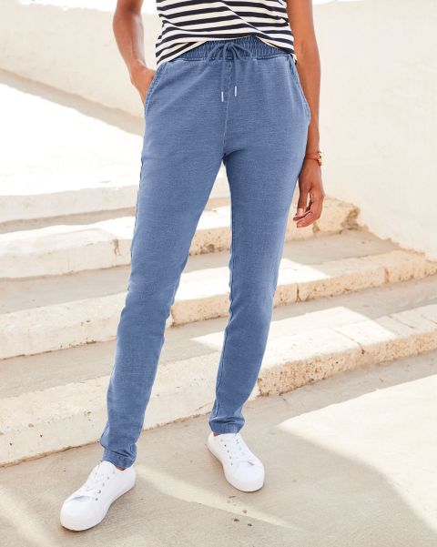 Women Light Stonewash Cotton Traders Trousers Relaxed Jersey Denim Pull-On Joggers Sleek