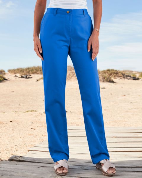 Trousers Women Cotton Traders Uncompromising Bright Cobalt Everyday Straight Leg Trousers
