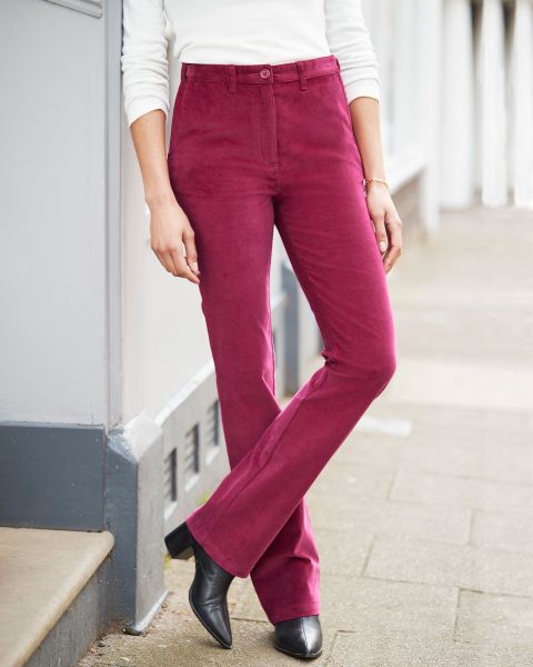 Cotton Traders Trousers Trendy Adjustable Waist Straight-Leg Cord Trousers Women Dark Rose