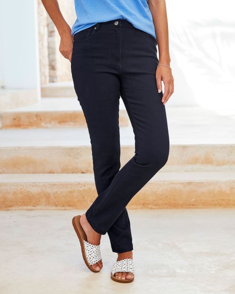 Stretch Twill Straight-Leg Trousers Trousers Women Cotton Traders Navy Fashion