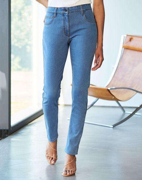 Buy Women Washed Blue Cotton Traders Lottie Relaxed Slim Leg Jeans Trousers