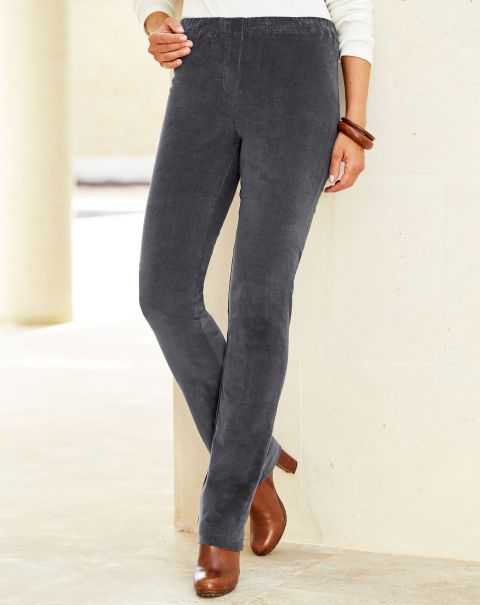 Pull-On Stretch Cord Trousers Slate Cotton Traders Trousers Women Best