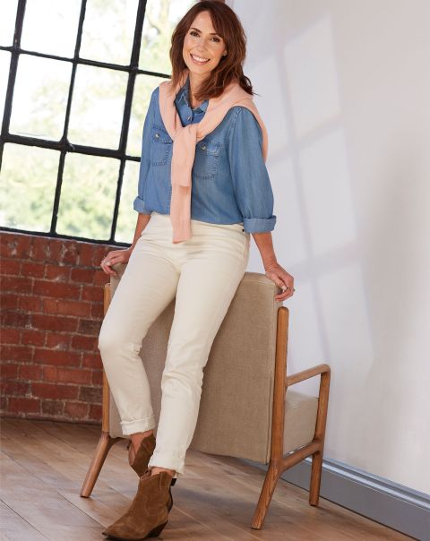 Jeans Opulent Women Cotton Traders Ecru Everyday Slim-Fit Straight-Leg Stretch Jeggings