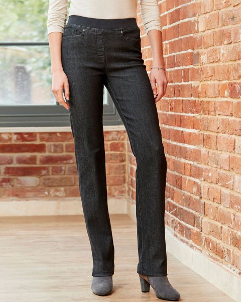 Cotton Traders Jeans Reduced To Clear Women Premium Pull-On Denim Straight-Leg Jeans Black