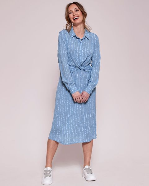 Women Powder Blue Dresses Cotton Traders Twist Waist Print Midi Shirt Dress Normal