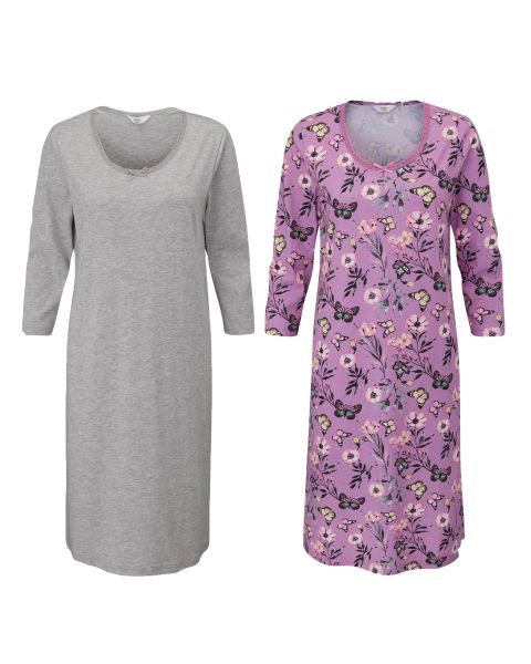 Women Cotton Traders 2 Pack Scoop Neck Nightdresses Grey Marl Guaranteed Dresses