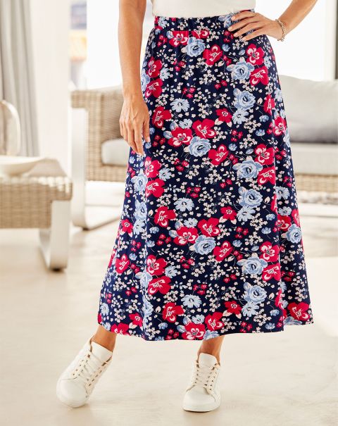 Jersey Pull-On Print Maxi Skirt Navy Skirts Cotton Traders Discount Women