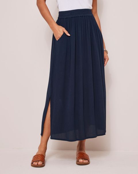 Skirts Relaxing Pull-On Crinkle Maxi Skirt Cotton Traders Navy Women
