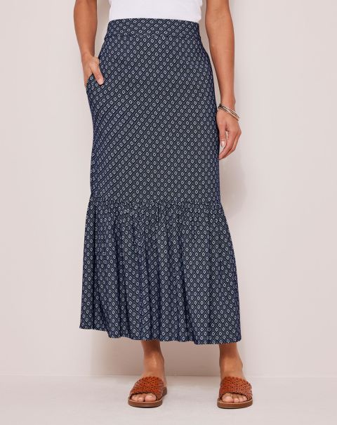 Review Skirts Cotton Traders Navy Pull-On Printed Maxi Skirt Women