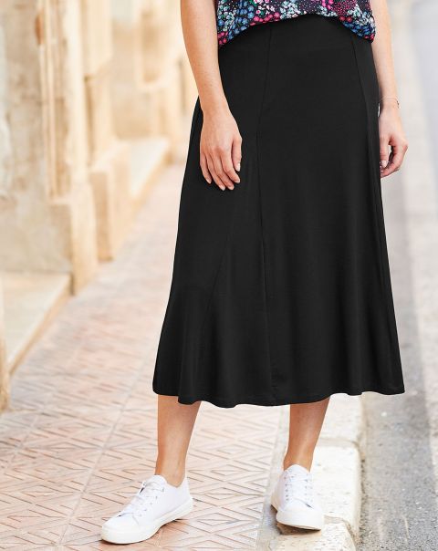 Jamie Panelled Jersey Pull-On Midi Skirt Black Women Skirts Rugged Cotton Traders