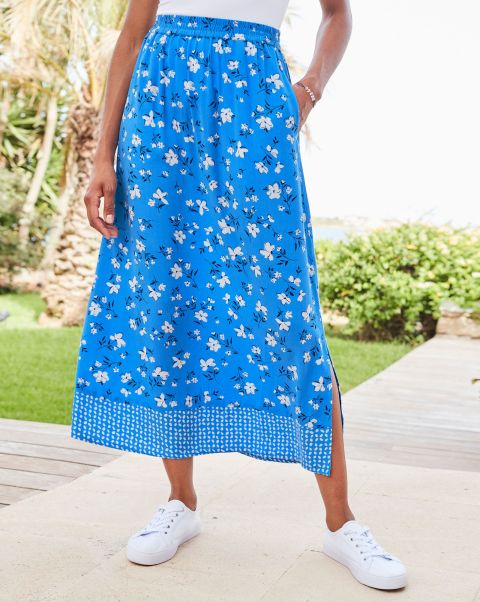 Bright Blue Free Cotton Traders Women Pockets-Of-Sunshine Pull-On Midi Skirt Skirts