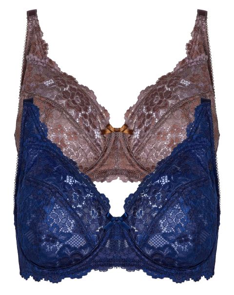 2 Pack Lily Underwired Lace Bras Discount Cotton Traders Women Navy Bras