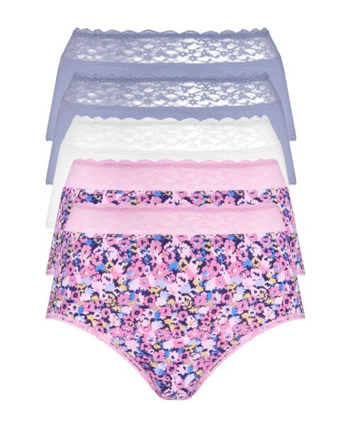 Discount Knickers Lilac 5 Pack Cotton Lace Full Knickers Women Cotton Traders